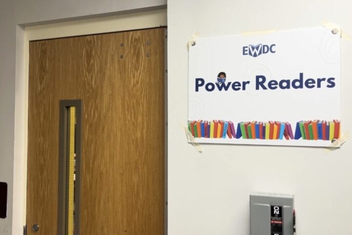 Outside the room where Power Readers mentors and students gather each week at Thomson Elementary School. (Photo: Faith Harper/HUNewsService.com)