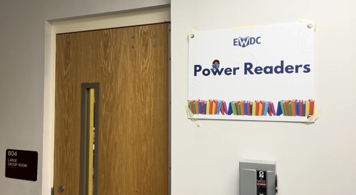 Outside the room where Power Readers mentors and students gather each week at Thomson Elementary School. (Photo: Faith Harper/HUNewsService.com)