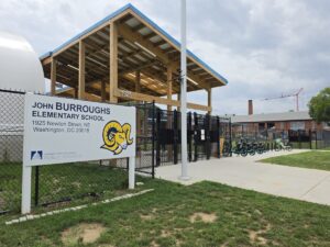 Burroughs Elementary School, located in the Brookland neighborhood of Ward 5, is undergoing a modernization that is scheduled to be completed in 2027. (Photo: Myla S. Roundy/HU News Service)