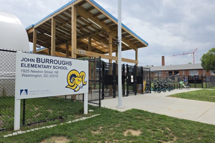 Burroughs Elementary School, located in the Brookland neighborhood of Ward 5, is undergoing a modernization that is scheduled to be completed in 2027. (Photo: Myla S. Roundy/HU News Service)