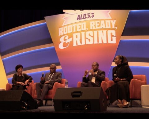 CBC panelists seated on stage with U.S. Representative Ilhan Omar during the 55th Annual Legislative Conference in Washington, DC