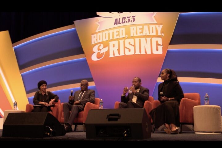 CBC panelists seated on stage with U.S. Representative Ilhan Omar during the 55th Annual Legislative Conference in Washington, DC