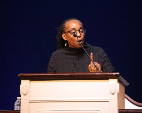 Rev. Judy Fentress-Williams speaks to the Howard community during a sermon titled “Think Small”, which aims to offer encouragement to young people to focus on their God-given assignments. (Tatiana Allen/HU News Service)
