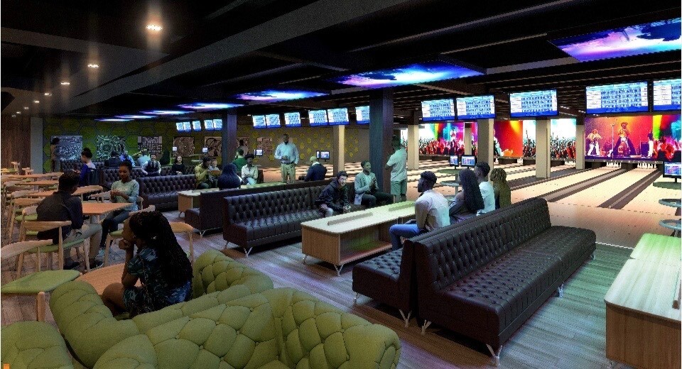 Rendered image of the proposed plan for the bowling area once completed. (Photo courtesy of Ventola Projects)