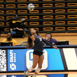 Addison Buckner hits the ball in the match against Coppin State University on Friday, Oct. 23 in Baltimore. (Photo courtesy of HUBison)