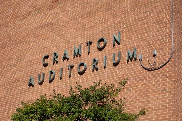 The outside of Cramton Auditorium on Howard University's campus. (Carter Beckles/The Hilltop)