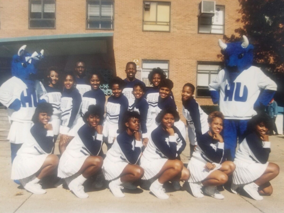 Lorna Cole, first row on left, poses with the Howard University cheerleading squad of 1987. (Photo courtesy of Lorna Cole)