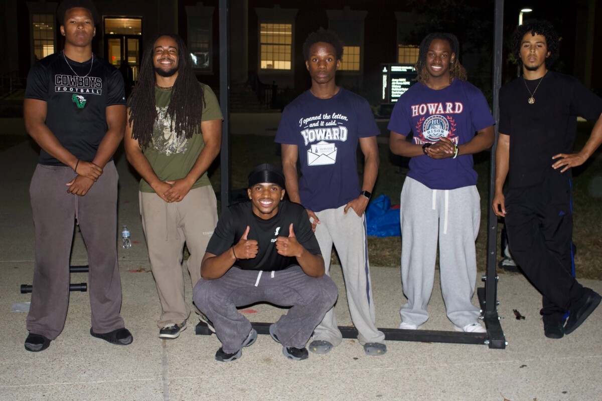 Members of the Howard University Calisthenics Club pose for a picture on Oct. 21 outside of Frederick Douglass Memorial Hall. (Brycen Bracy/The Hilltop)