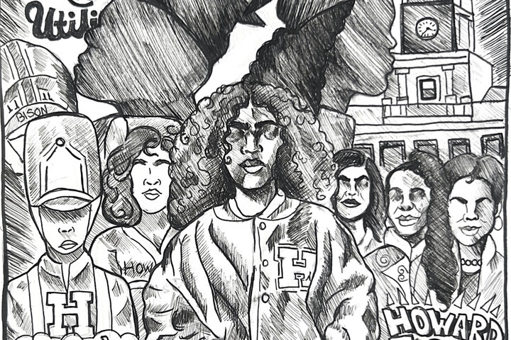 Illustration of legacy: current students on the left and notable alumni on the right at Howard’s 2026 Homecoming. (Illustration by Jazzlyn Rainey/ The Hilltop)