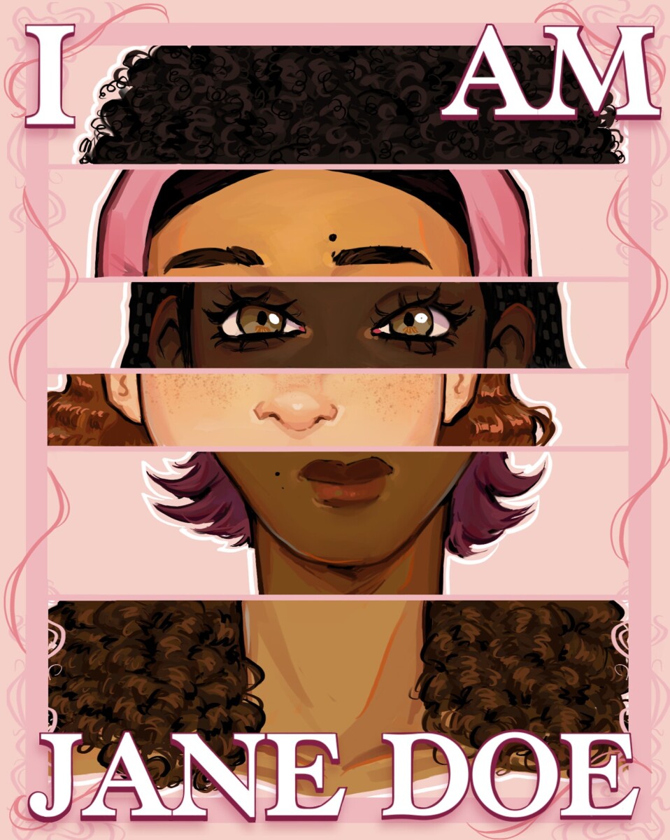 Illustration of the "I Am Jane Doe" movement supporters, where women protest against sexual violence and protect the anonymity of the Cornell University victim. (Illustration by Jackson Cronkrite/The Hilltop)