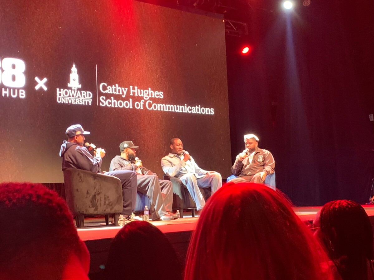 Left to right: Jeff Teague, Darren Wells, John Wall and Brandon Hendricks speaking at the event at Howard Theatre on Oct. 15. (Lamarr Benford/The Hilltop)