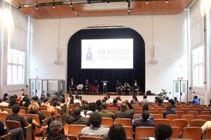 Students gather at the first listening session in the Myrtilla Miner Building’s auditorium on Oct. 1. (Clariss Duhaney/The Hilltop) 
