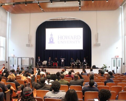 Students gather at the first listening session in the Myrtilla Miner Building’s auditorium on Oct. 1. (Clariss Duhaney/The Hilltop) 