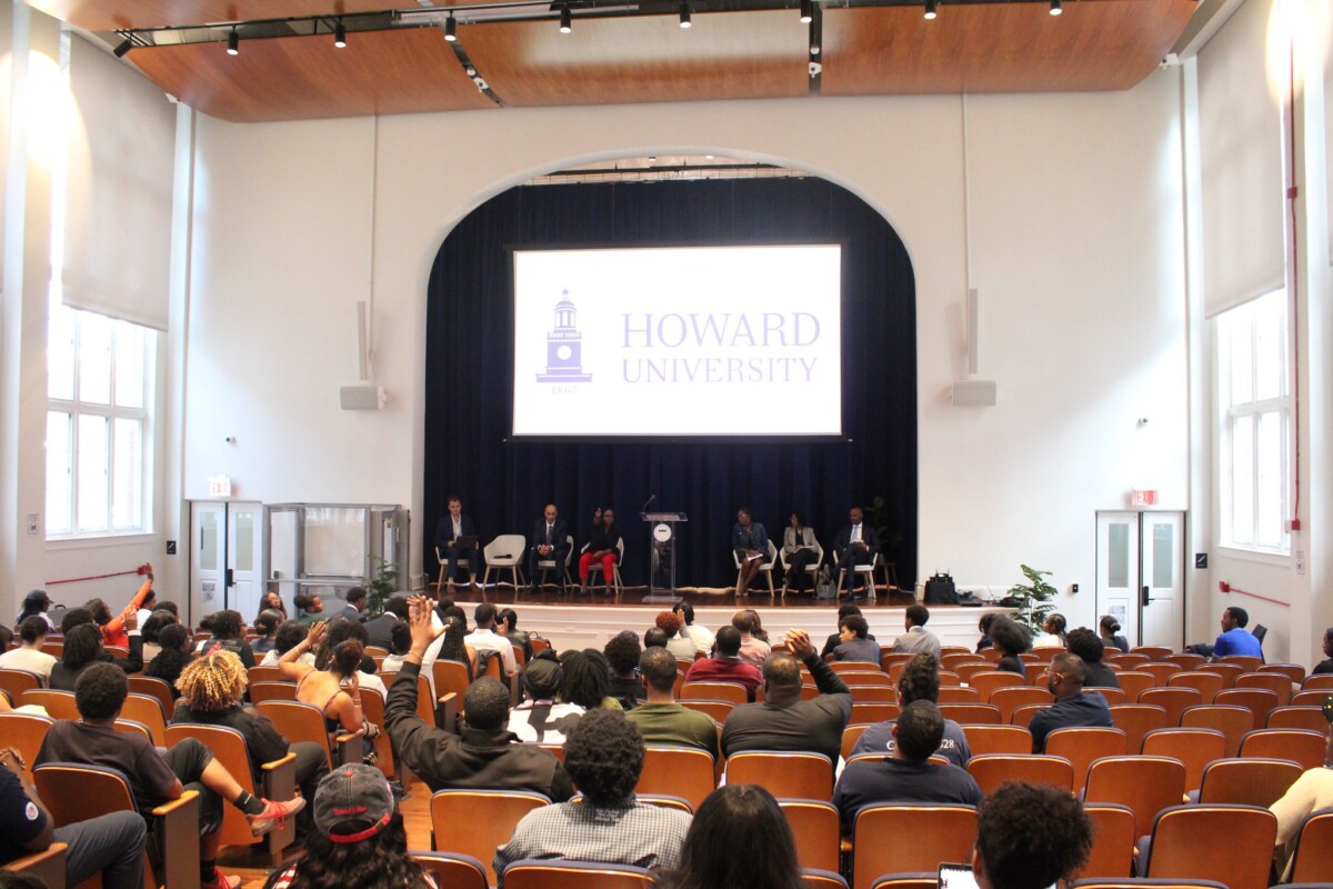 Students gather at the first listening session in the Myrtilla Miner Building’s auditorium on Oct. 1. (Clariss Duhaney/The Hilltop) 