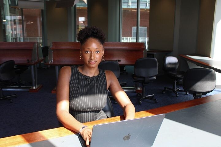 Student researcher Avery Bernard Johns working at the Health Sciences Library on Sep. 13. (Clariss Duhaney/The Hilltop)